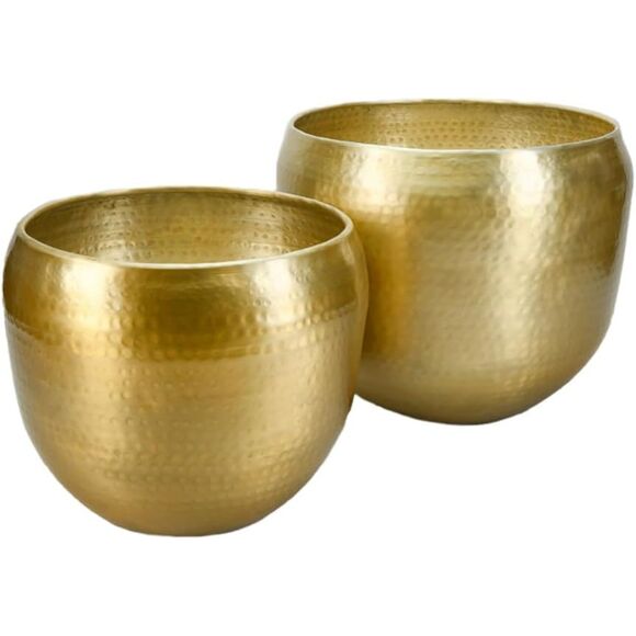 Set Of 2 Serene Spaces Living Brass-Look Aluminum Cachepot For Indoor Plants - Picture 1 of 5